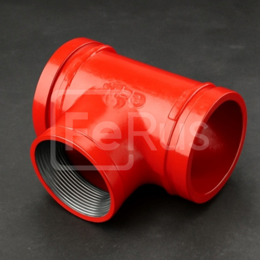 Переходной тройник под резьбу грувлок ковкий чугун ДУ 100x65 (ДН 108x76) 4x21/2